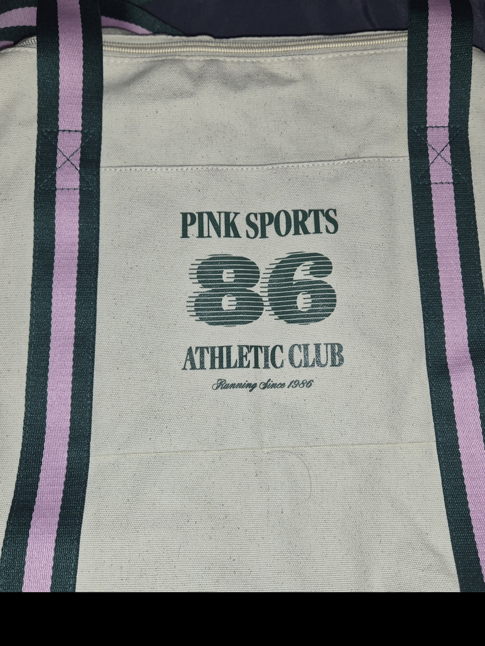 PINK Victoria's Secret Canvas Tote with Green Logo and Pink/Green Straps